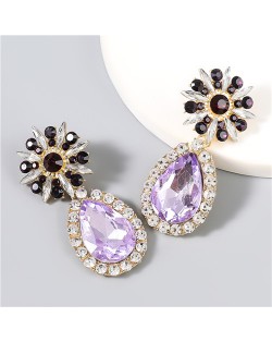 Flower and Waterdrop Combo Design High Fashion Women Earrings - Violet