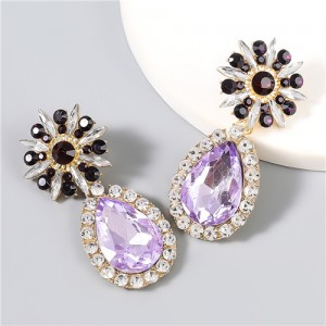 Flower and Waterdrop Combo Design High Fashion Women Earrings - Violet
