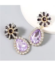 Flower and Waterdrop Combo Design High Fashion Women Earrings - Violet