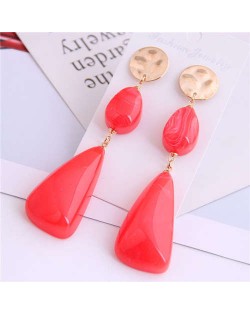 Resin Waterdrops Cluster Design High Fashion Costume Earrings - Red