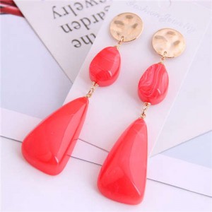 Resin Waterdrops Cluster Design High Fashion Costume Earrings - Red