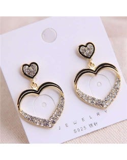 Rhinestone Decorated Graceful Korean Fashion Hollow Heart Design Women Earrings