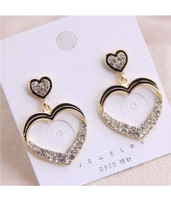 Rhinestone Decorated Graceful Korean Fashion Hollow Heart Design Women Earrings
