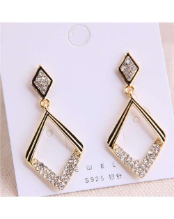 Rhinestone Embellished Rhombus Shape Sweet Korean Fashion Alloy Earrings