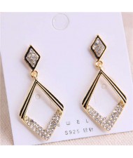 Rhinestone Embellished Rhombus Shape Sweet Korean Fashion Alloy Earrings