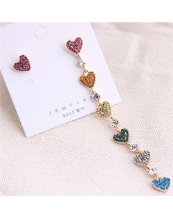 Colorful Hearts Cluster Asymmetric Design Korean Fashion Women Earrings