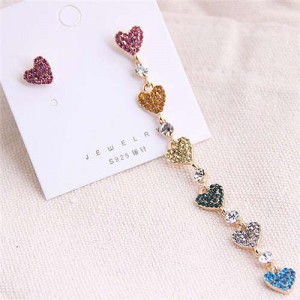 Colorful Hearts Cluster Asymmetric Design Korean Fashion Women Earrings