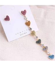 Colorful Hearts Cluster Asymmetric Design Korean Fashion Women Earrings