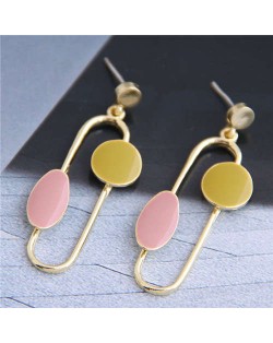 Contrast Colors Design Pin Shape High Fashion Women Earrings - Pink