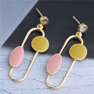 Contrast Colors Design Pin Shape High Fashion Women Earrings - Pink