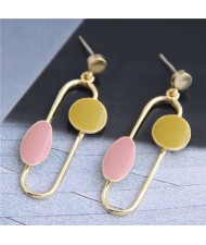Contrast Colors Design Pin Shape High Fashion Women Earrings - Pink