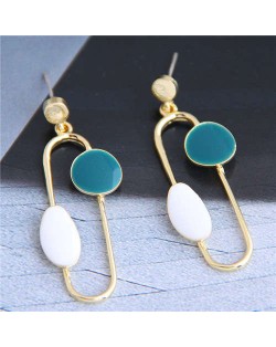 Contrast Colors Design Pin Shape High Fashion Women Earrings - White