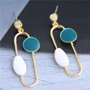 Contrast Colors Design Pin Shape High Fashion Women Earrings - White