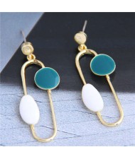 Contrast Colors Design Pin Shape High Fashion Women Earrings - White