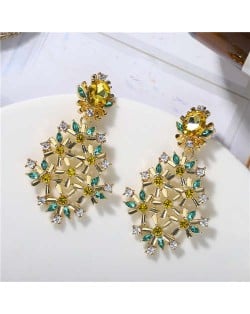 Glistening Hollow Flowers Pattern High Fashion Women Statement Earrings