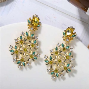 Glistening Hollow Flowers Pattern High Fashion Women Statement Earrings