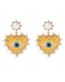 Creative Eye Pattern Heart Dangling Style Alloy Women Fashion Earrings - Yellow