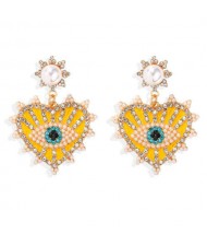 Creative Eye Pattern Heart Dangling Style Alloy Women Fashion Earrings - Yellow