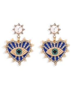 Creative Eye Pattern Heart Dangling Style Alloy Women Fashion Earrings - Blue
