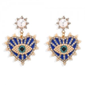 Creative Eye Pattern Heart Dangling Style Alloy Women Fashion Earrings - Blue