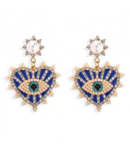 Creative Eye Pattern Heart Dangling Style Alloy Women Fashion Earrings - Blue