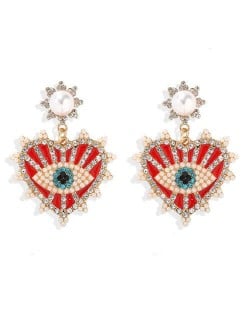 Creative Eye Pattern Heart Dangling Style Alloy Women Fashion Earrings - Red