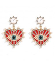 Creative Eye Pattern Heart Dangling Style Alloy Women Fashion Earrings - Red
