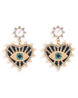 Creative Eye Pattern Heart Dangling Style Alloy Women Fashion Earrings - Black