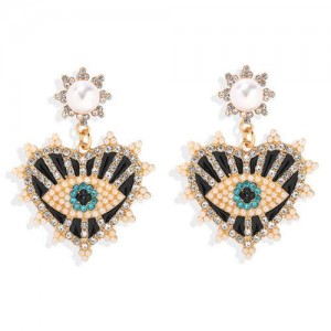 Creative Eye Pattern Heart Dangling Style Alloy Women Fashion Earrings - Black