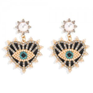 Creative Eye Pattern Heart Dangling Style Alloy Women Fashion Earrings - Black