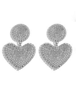 Shining Rhinestone Heart Design Korean Fashion Women Costume Earrings - Silver