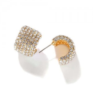 Glistening Semi-circle Shape Party Fashion Women Alloy Earrings - Clear