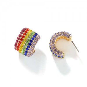 Glistening Semi-circle Shape Party Fashion Women Alloy Earrings - Multicolor