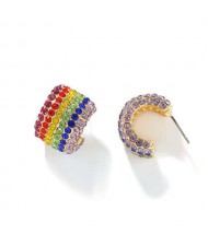 Glistening Semi-circle Shape Party Fashion Women Alloy Earrings - Multicolor