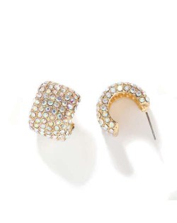 Glistening Semi-circle Shape Party Fashion Women Alloy Earrings - Colorful White