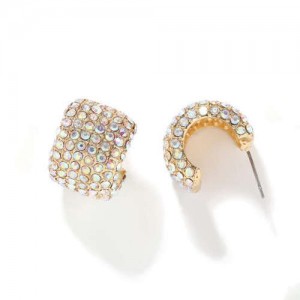 Glistening Semi-circle Shape Party Fashion Women Alloy Earrings - Colorful White