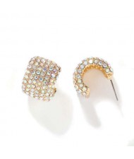 Glistening Semi-circle Shape Party Fashion Women Alloy Earrings - Colorful White