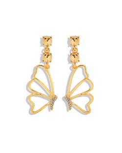 Rhinestone Embellished Golden Butterfly Profile Design Women Fashion Alloy Earrings