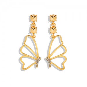 Rhinestone Embellished Golden Butterfly Profile Design Women Fashion Alloy Earrings