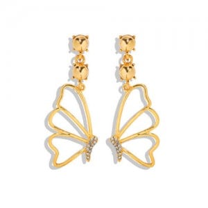 Rhinestone Embellished Golden Butterfly Profile Design Women Fashion Alloy Earrings