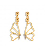 Rhinestone Embellished Golden Butterfly Profile Design Women Fashion Alloy Earrings