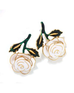 Enamel Rose Design Summer Fashion Women Costume Earrings - White