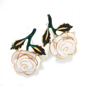 Enamel Rose Design Summer Fashion Women Costume Earrings - White