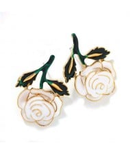 Enamel Rose Design Summer Fashion Women Costume Earrings - White