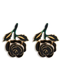 Enamel Rose Design Summer Fashion Women Costume Earrings - Black
