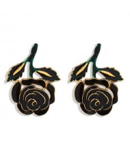 Enamel Rose Design Summer Fashion Women Costume Earrings - Black