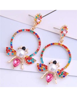 Rhinestone Bee Design Shining Hoop Fashion Women Earrings - Multicolor