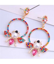 Rhinestone Bee Design Shining Hoop Fashion Women Earrings - Multicolor