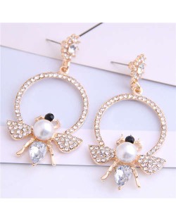 Rhinestone Bee Design Shining Hoop Fashion Women Earrings - Transparent