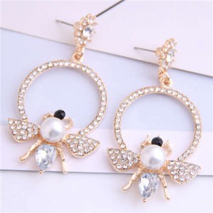 Rhinestone Bee Design Shining Hoop Fashion Women Earrings - Transparent